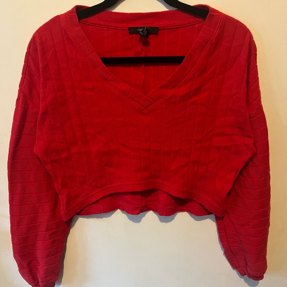 red forever 21 knit long sleeve crop top